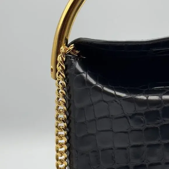 New Stella McCartney Black Croc Embossed Bucket Bag Gold Handle W/ Dust Bag - Picture 7 of 16